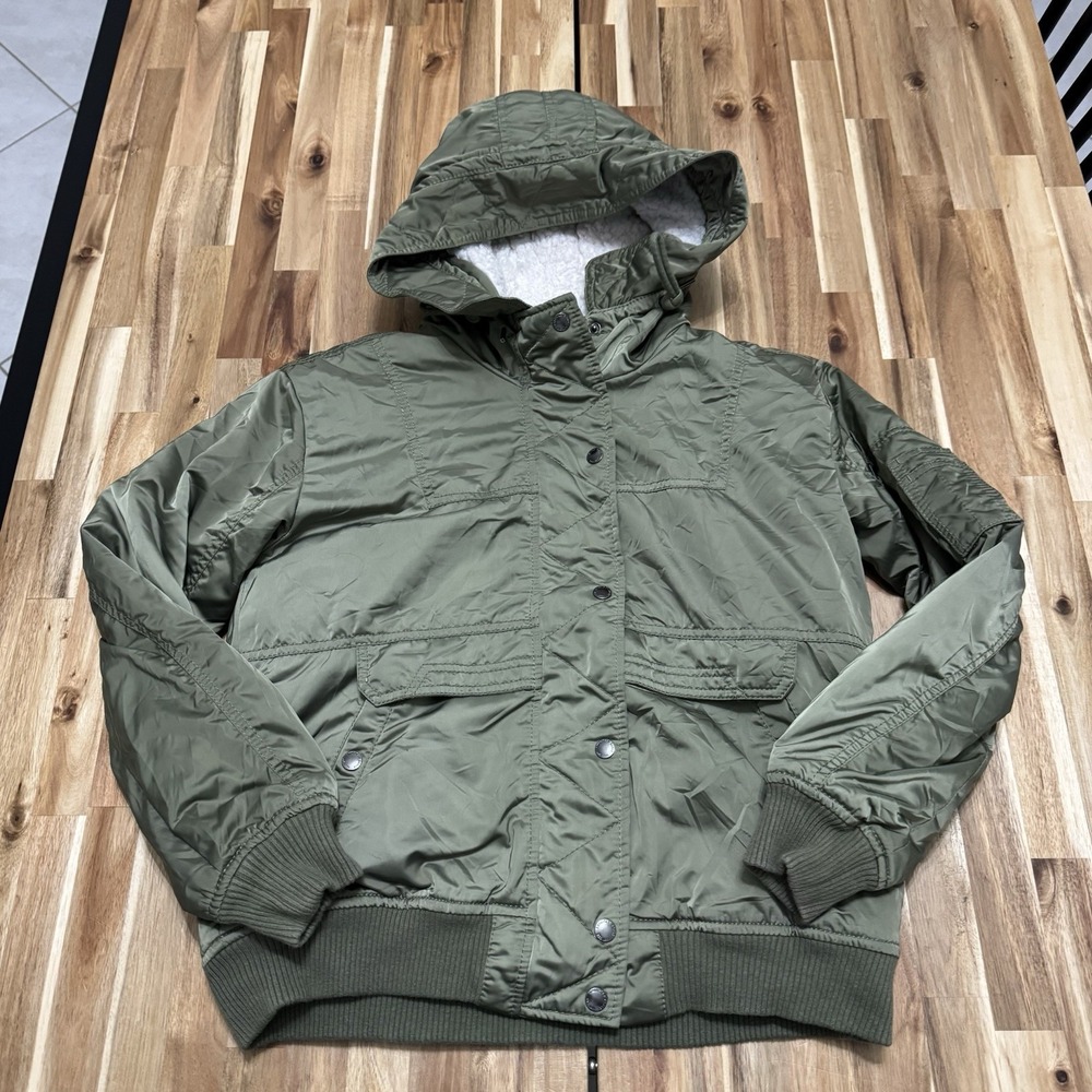 American Eagle Jacket Womens M Green AE 177 Military Sherpa Lined Hooded Y2K